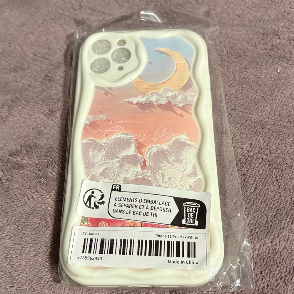 White and Pink iPhone Case with Moon Design